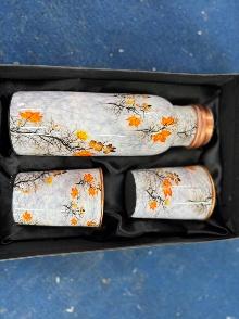 COPPER BOTTLE & 2 GLASS PRINTED SET (6)
