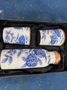 COPPER BOTTLE & 2 GLASS PRINTED SET (9)