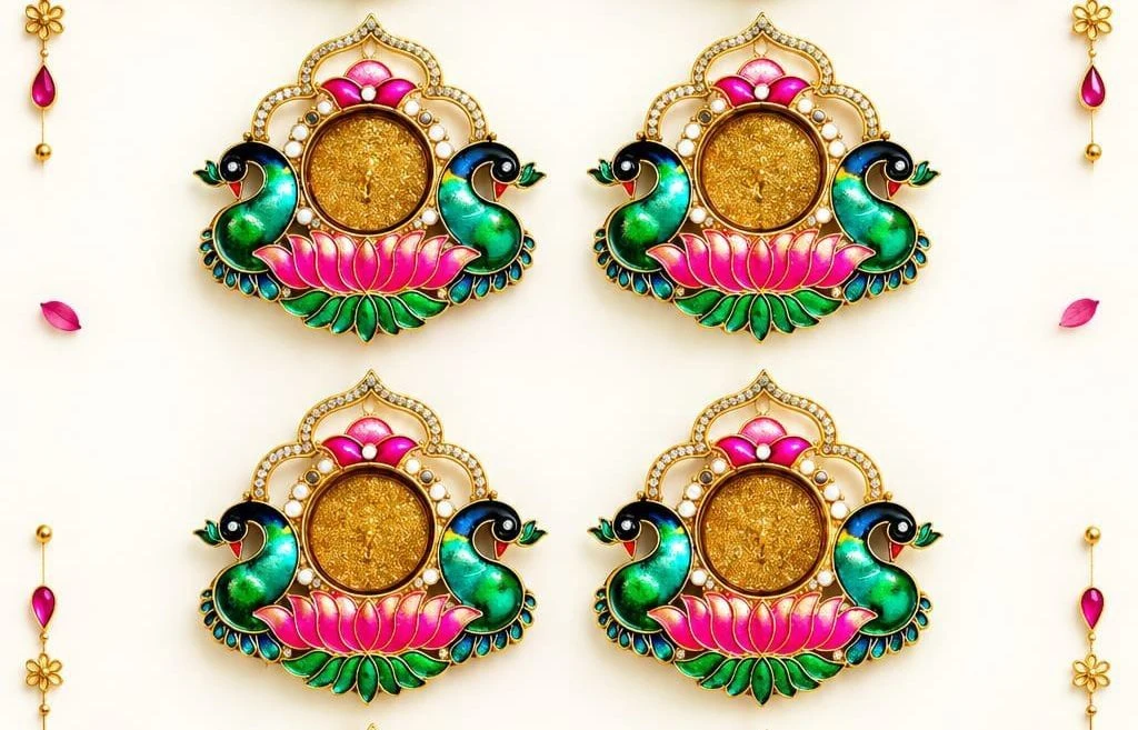 Royal Peacock Lotus Diya Set